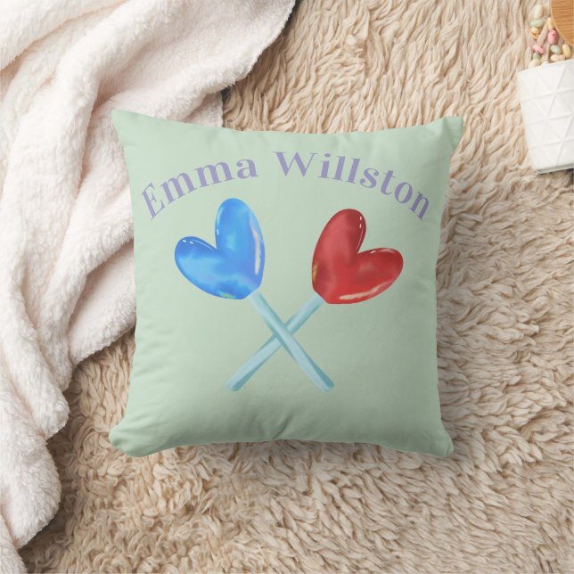 Custom Name Heart Lollipop Throw Pillow (Blanket)