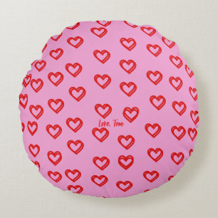 Custom Name Heart Pattern Valentine’s Day  Round Pillow