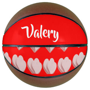 Custom name hearts pattern red basketball