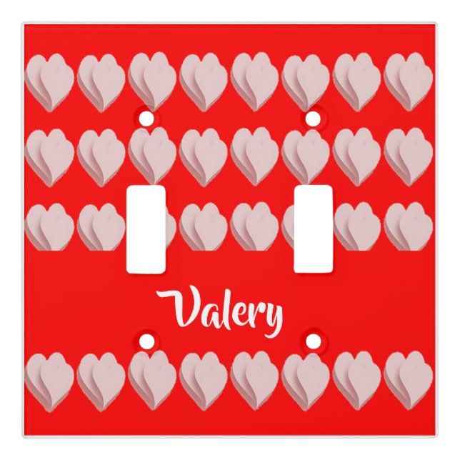 Custom name hearts pattern red light switch cover (Front)