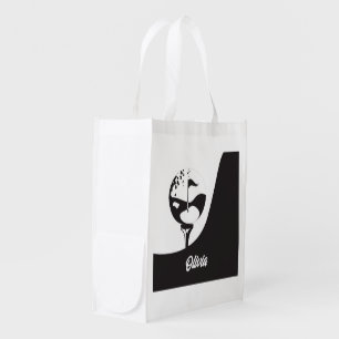 Custom Name Hello Black and White Golf  Grocery Bag