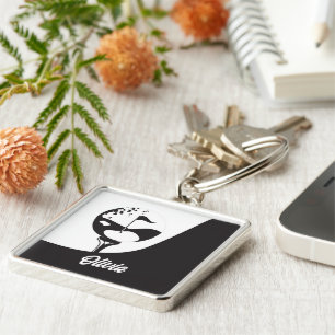 Custom Name Hello Black and White Golf Keychain