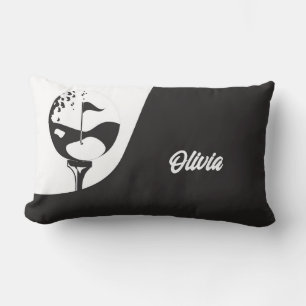Custom Name Hello Black and White Golf Lumbar Pillow