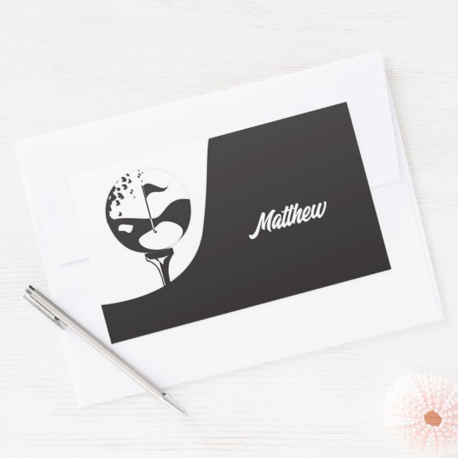 Custom Name Hello Black and White Golf  Rectangular Sticker (Envelope)