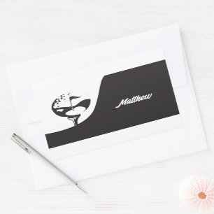 Custom Name Hello Black and White Golf  Rectangular Sticker
