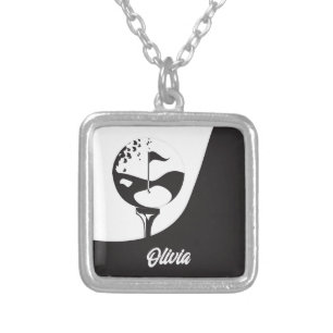 Custom Name Hello Black and White Golf Silver Plated Necklace