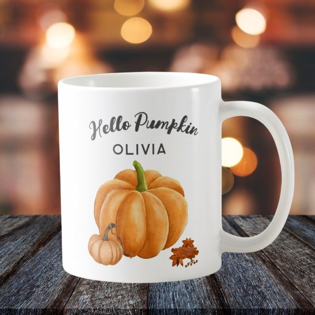 Custom Name Hello Pumpkin Spice Cozy Fall Coffee Mug (hello pumpkin custom fall mug with name)