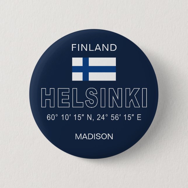 Custom Name Helsinki Coordinates Button (Front)