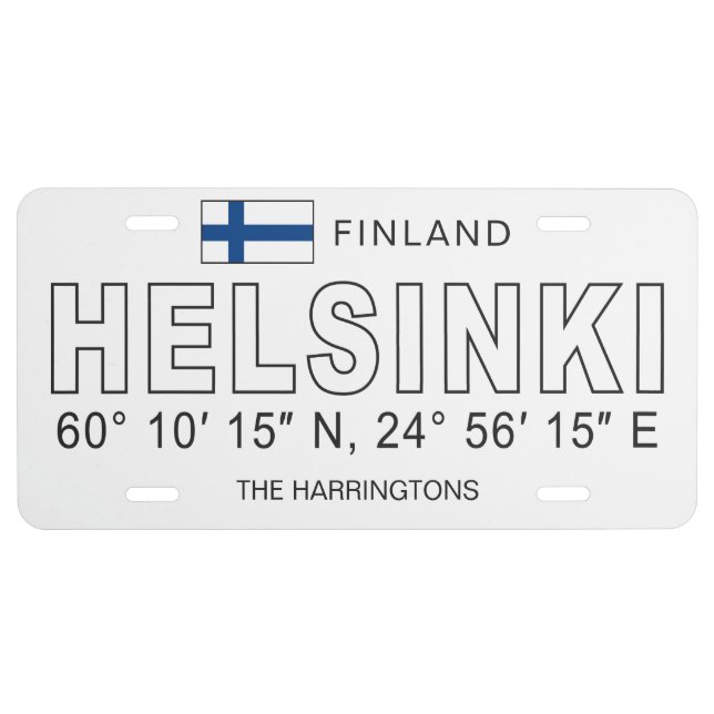 Custom Name Helsinki Coordinates License Plate (Front)