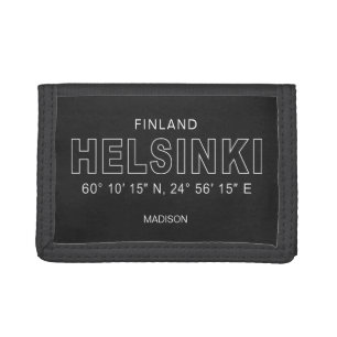 Custom Name Helsinki Coordinates Tri-fold Wallet