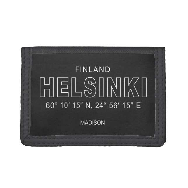 Custom Name Helsinki Coordinates Tri-fold Wallet (Front)