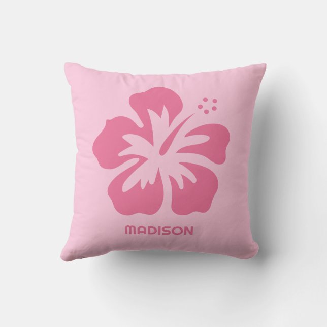 Custom Name Hibiscus Throw Pillow (Back)