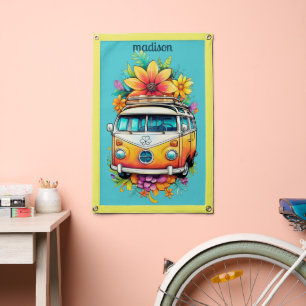 Custom Name Hippie Van Pennant