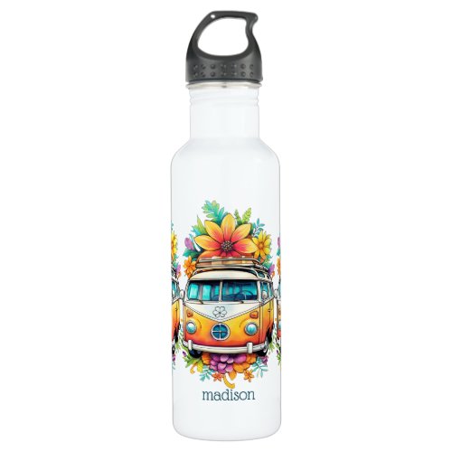 Custom Name Hippie Van Stainless Steel Water Bottle