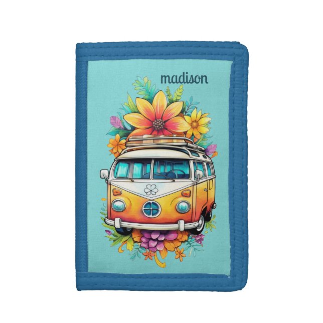 Custom Name Hippie Van Trifold Wallet (Front Vertical)