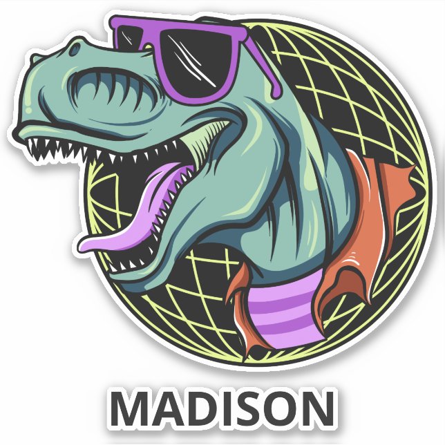 Custom name Hipster T-Rex Sticker (Front)