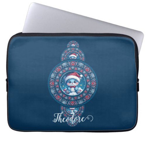 Custom Name Holiday Kawaii Bear Ornamental Mandala Laptop Sleeve