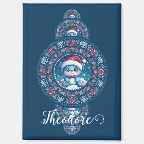 Custom Name Holiday Kawaii Bear Ornamental Mandala Magnet