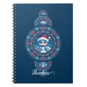 Custom Name Holiday Kawaii Bear Ornamental Mandala Notebook