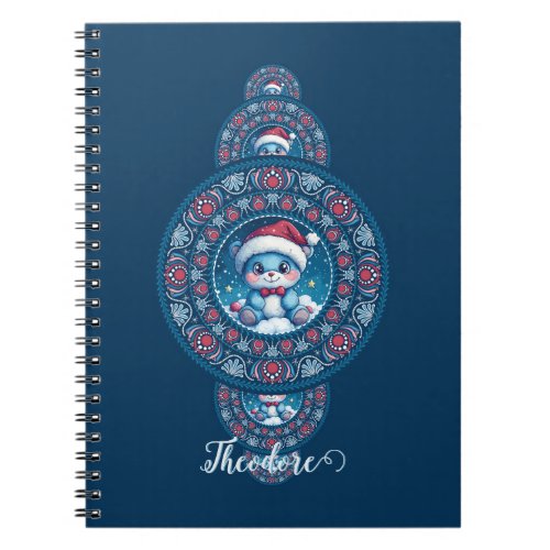 Custom Name Holiday Kawaii Bear Ornamental Mandala Notebook