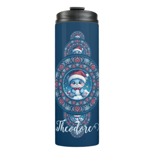 Custom Name Holiday Kawaii Bear Ornamental Mandala Thermal Tumbler