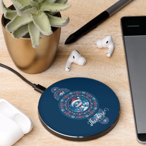 Custom Name Holiday Kawaii Bear Ornamental Mandala Wireless Charger