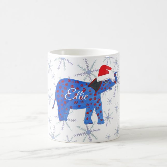 Custom Name Holiday Mug, Elephant Art Coffee Mug (Center)