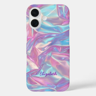 Custom Name Holographic Pastel Iridescent iPhone 16 Case