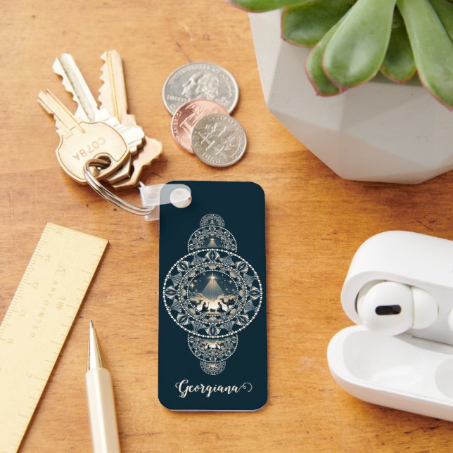 Custom Name Holy Star of Wonder Ornamental Mandala Keychain (Desk)