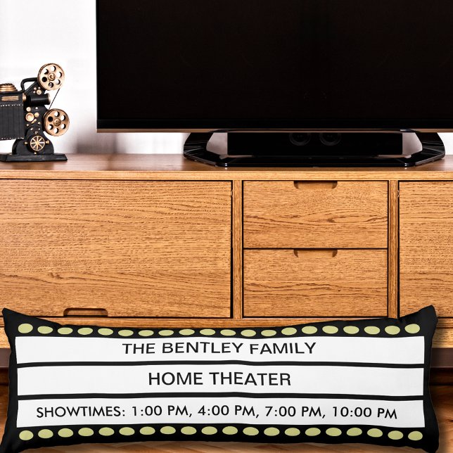 Custom Name Home Movie Theater Marquee Personal Body Pillow (This fun body pillow does double-duty as home theater decor and as a comfy cozy pillow.)