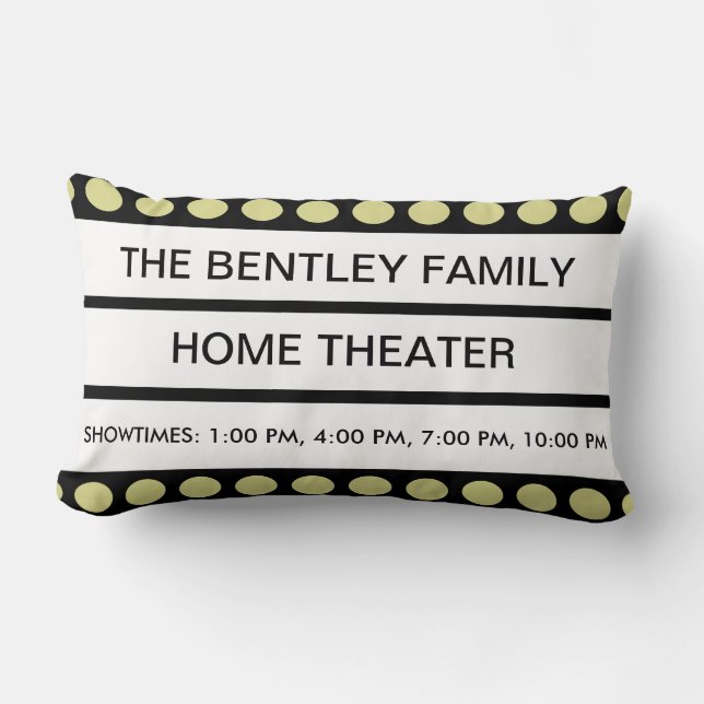 Custom Name Home Movie Theater Marquee Personal Lumbar Pillow (Front)