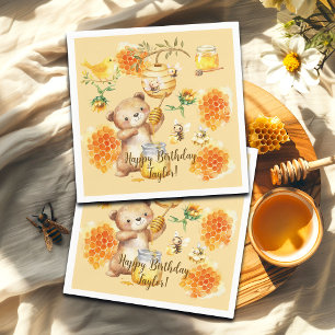 Custom Name Honey Bear Bees Birthday Party Napkins
