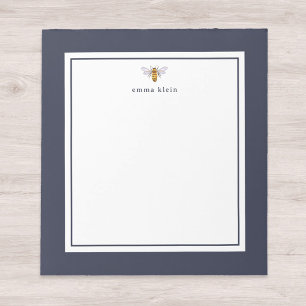Custom Name Honey Bee on Navy Blue Notepad