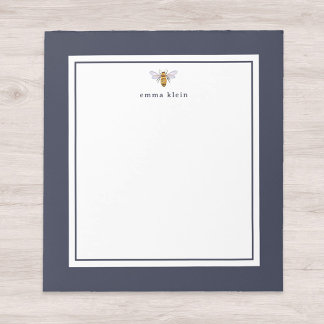 Custom Name Honey Bee on Navy Blue Notepad