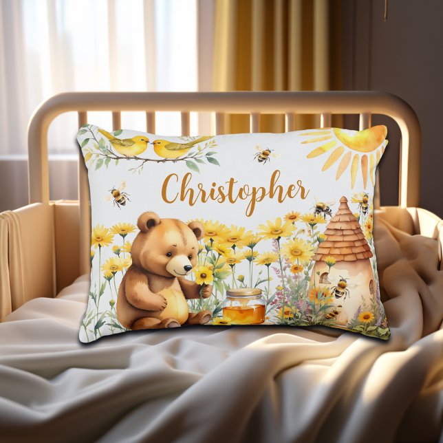 Custom Name Honey Bees Teddy Bear Accent Pillow (Creator Uploaded)