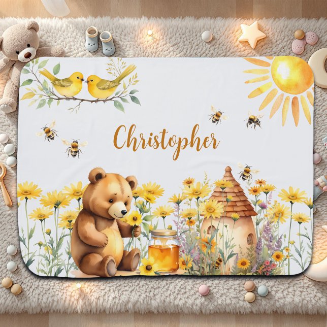 Custom Name Honey Bees Teddy Bear  Baby Blanket (Creator Uploaded)