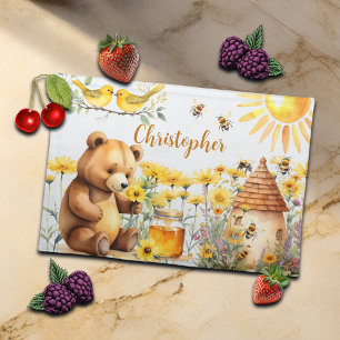 Custom Name Honey Bees Teddy Bear Cloth Placemat