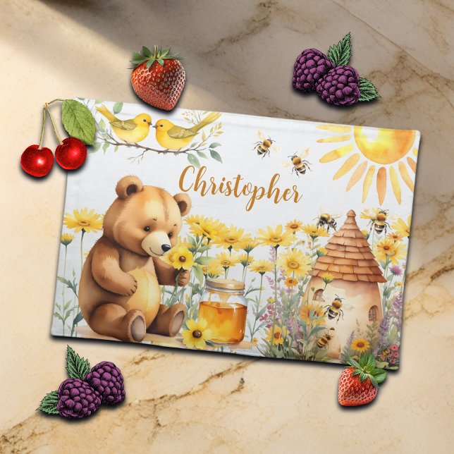 Custom Name Honey Bees Teddy Bear Cloth Placemat (Creator Uploaded)