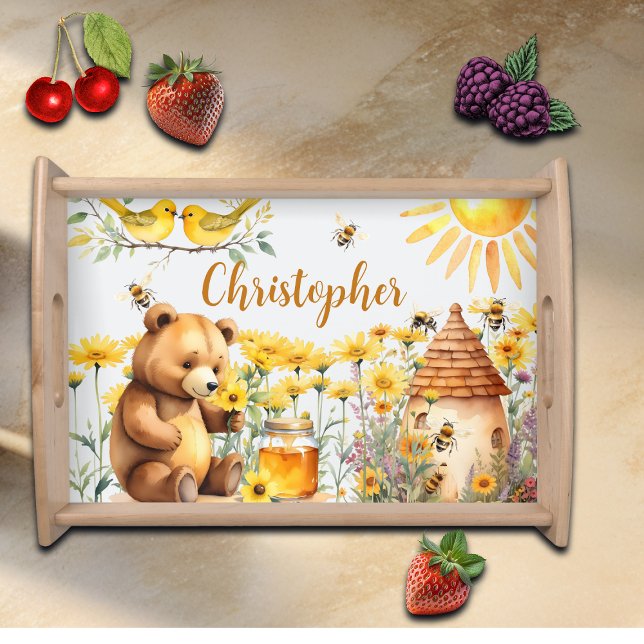 Custom Name Honey Bees Teddy Bear Serving Tray (Creator Uploaded)