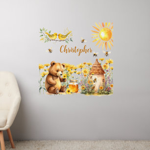 Custom Name Honey Bees Teddy Bear Wall Decal