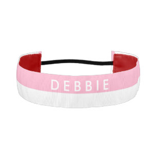 Custom name horizontal stripes pink & white athletic headband