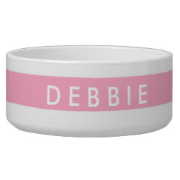 Custom name horizontal stripes pink &amp; white bowl