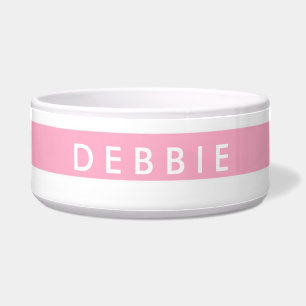 Custom name horizontal stripes pink & white bowl