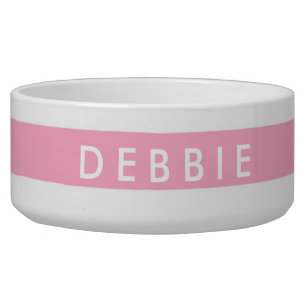 Custom name horizontal stripes pink & white bowl