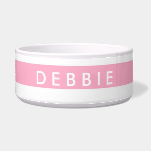 Custom name horizontal stripes pink  white bowl