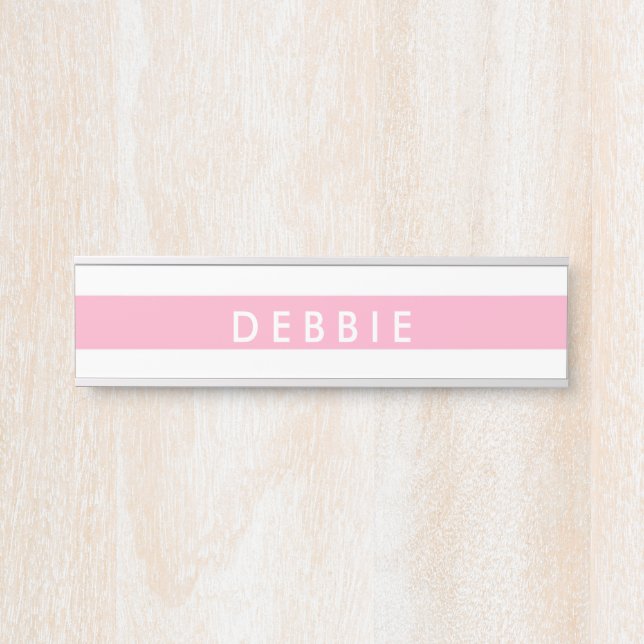 Custom name horizontal stripes pink & white door sign (Front)
