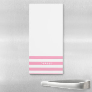 Custom name horizontal stripes pink & white magnetic notepad