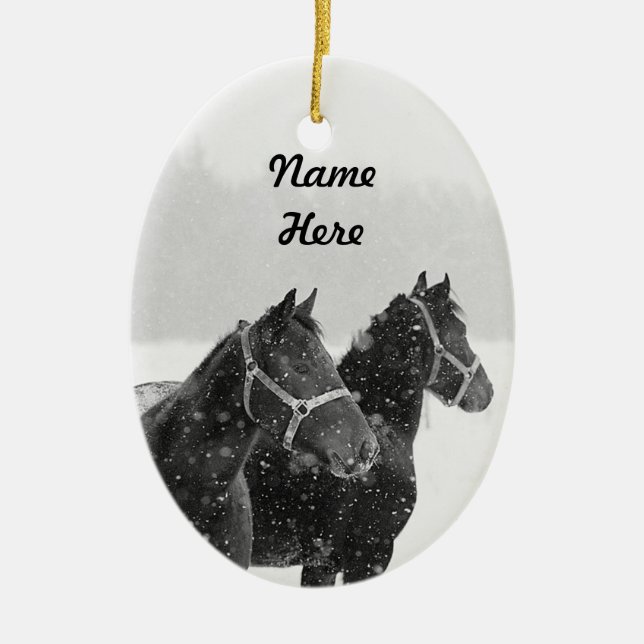 Custom Name Horse Photo Christmas Keepsake Ceramic Ornament (Front)
