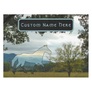 Custom Name Horse Silhouette Mountains Field Tablecloth