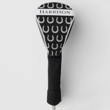 Custom Name Horseshoe Print Black Golf Club Cover